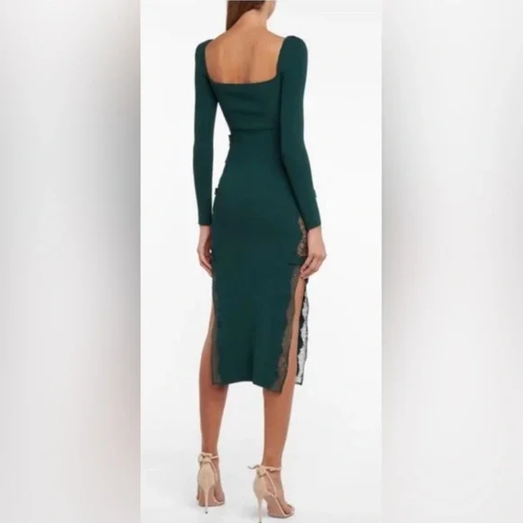 knee length dresses for ladies Forest Green Velvet & Lace Midi Dress by TONY WARD  Elilhaam